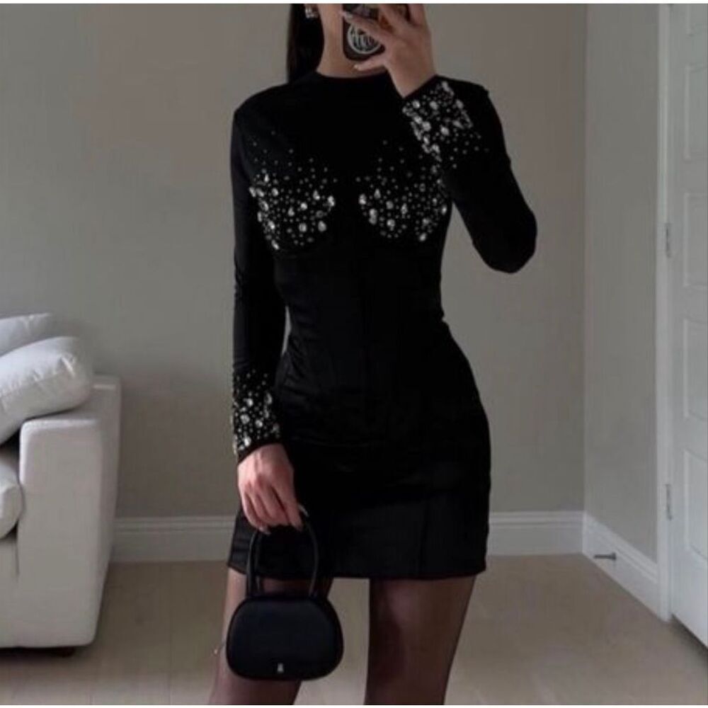 House of CB Anastasia Black Crystallised Corset Dress Size XS